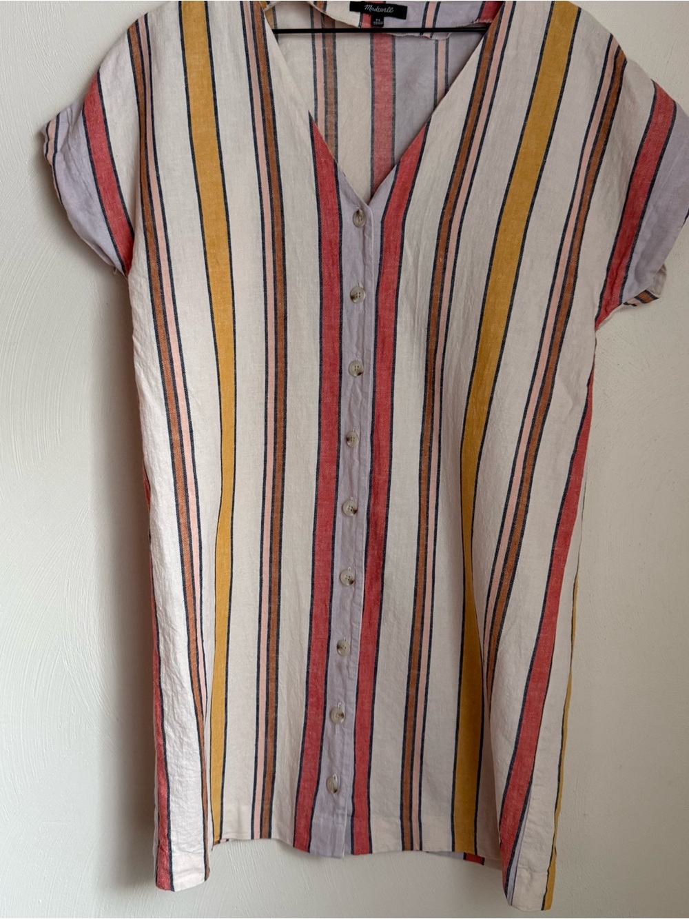 Madewell Vertical Striped Linen Blend Mini Dress XS Button Front